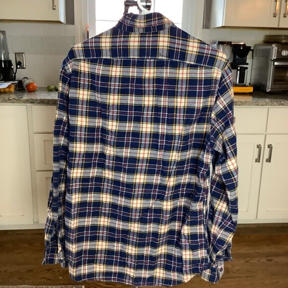 J Crew Flannel Medium Cream Blue White Red Plaid - Picture 2 of 5